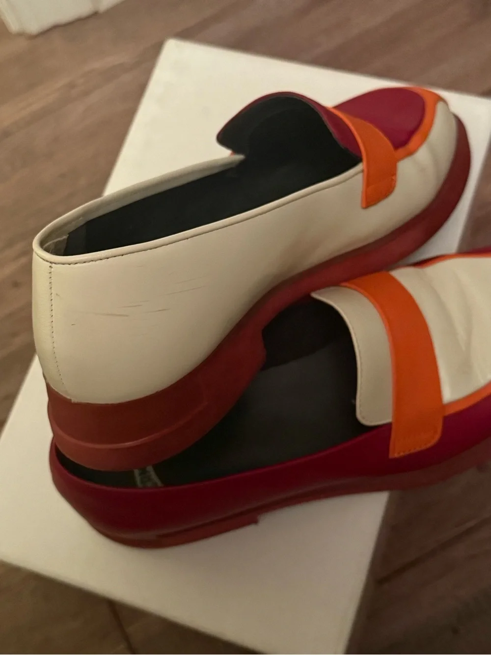 Camper Women's Colorblock Leather Loafers in Red, Orange & Cream